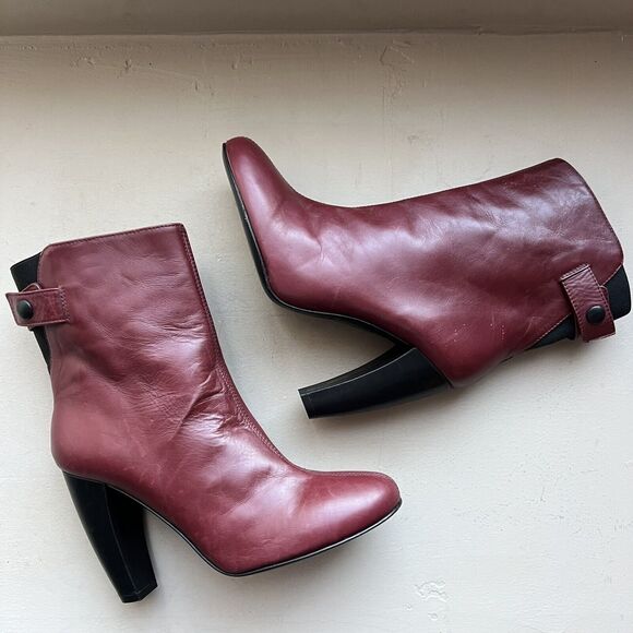 Tibi Red Leather Slip On Heeled Fashion Ankle Boots Booties Women’s EU 36.5 US 6 - Picture 16 of 16
